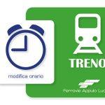 Icona orologio e treno con scritta modifica orario e Ferrovie Appulo Lucane su sfondo verde.